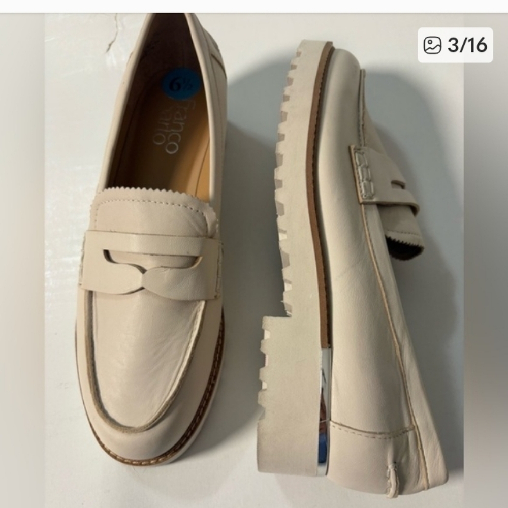 Franco Sarto White Leather Penny Loafers